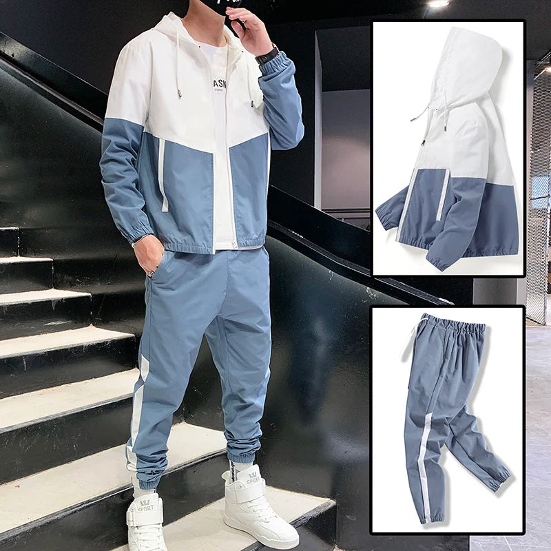 Men Hooded Jacket and Jogger Pants Tracksuit Set