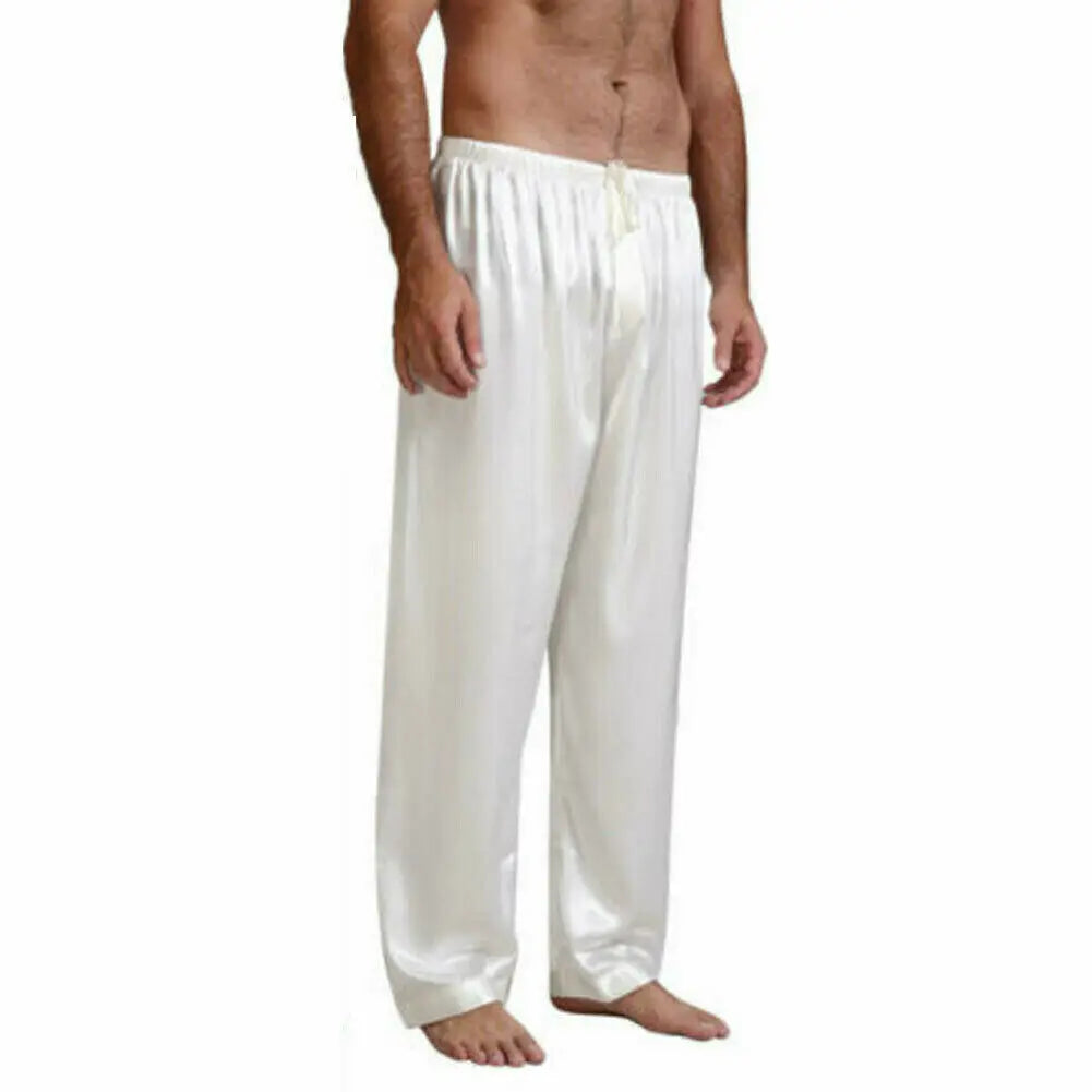 Men Silk Satin Pajama Pants Loose Sleepwear Trousers