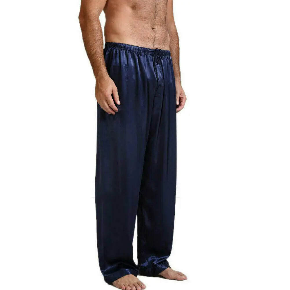 Men Silk Satin Pajama Pants Loose Sleepwear Trousers