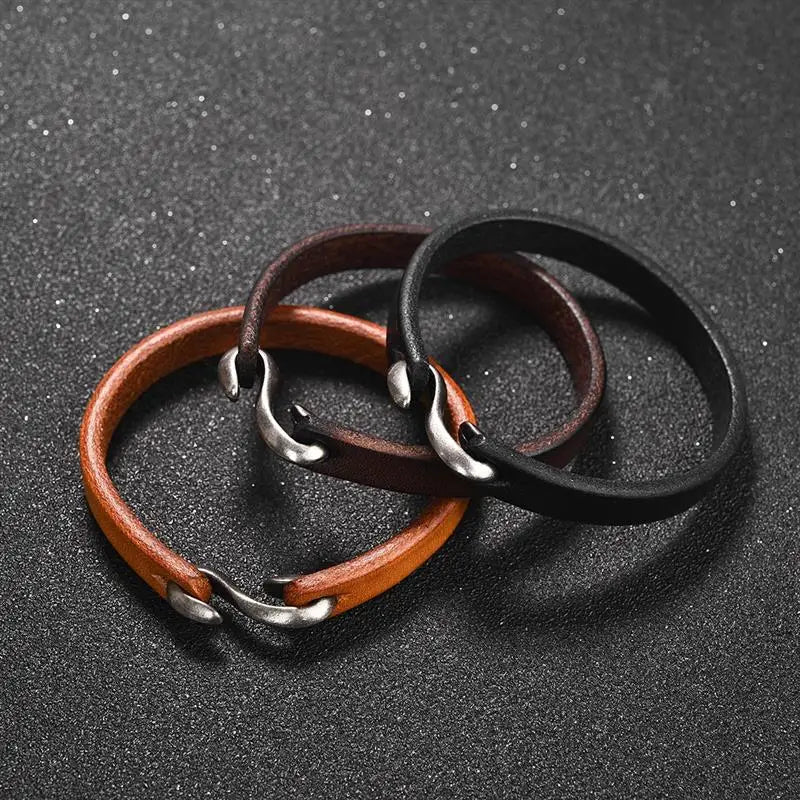 Men Genuine Leather Retro Cuff Bracelet