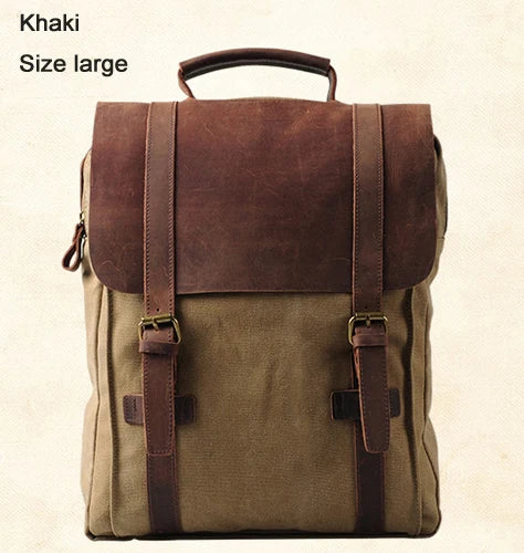 Leather Canvas Military Style Backpack for Men
