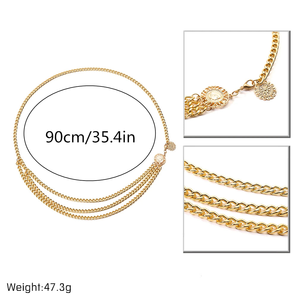 Women Multilayer Tassel Coin Waist Chain Body Jewelry