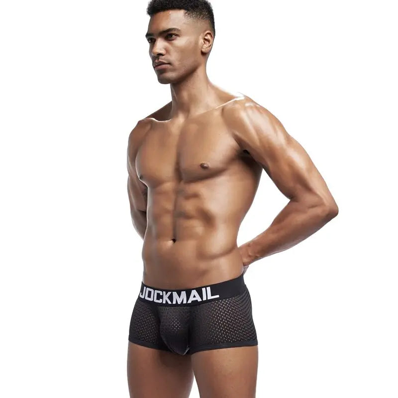 Jockmail Mesh Breathable Men Boxer Trunks Underwear