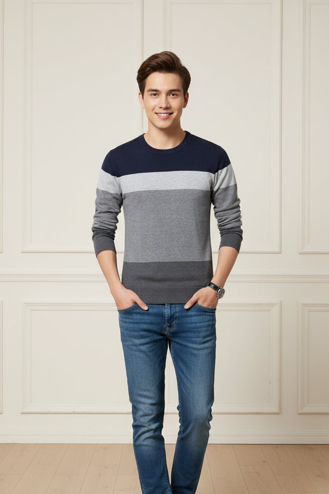 Men Slim Fit Striped Knit Sweater