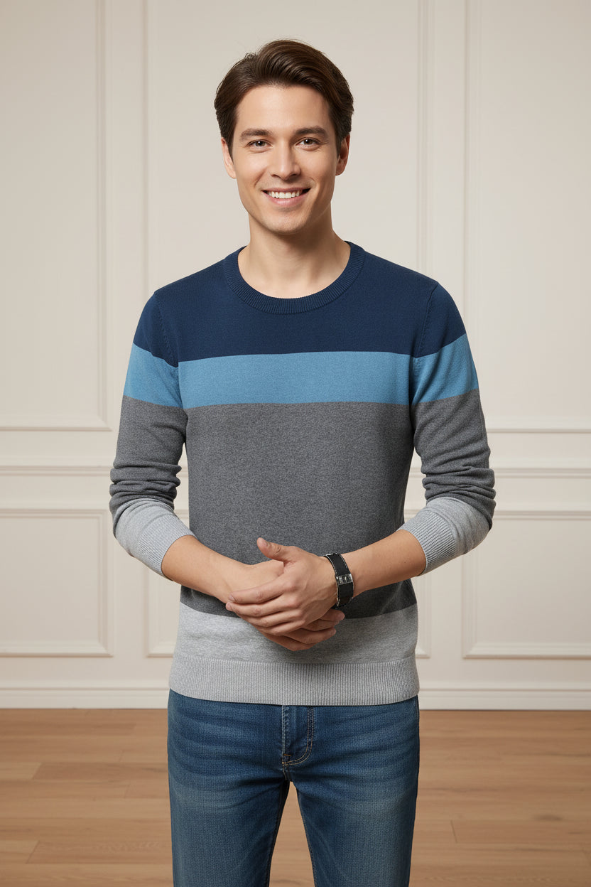 Men Slim Fit Striped Knit Sweater