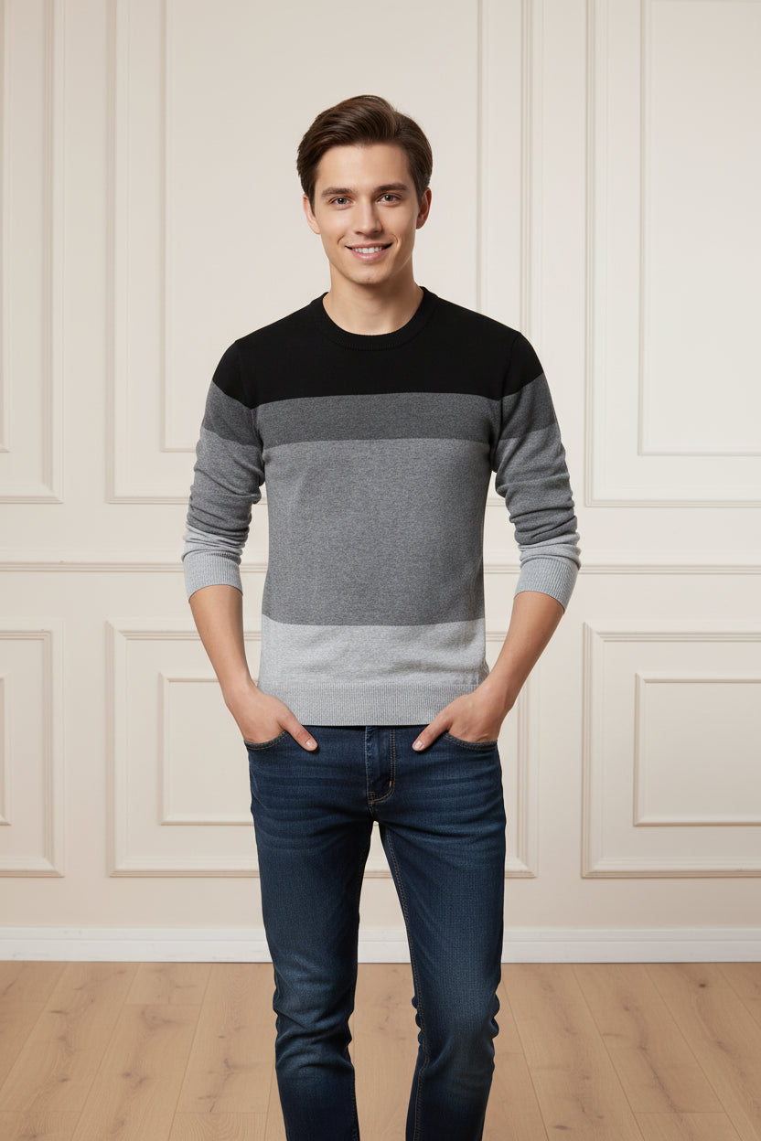 Men Slim Fit Striped Knit Sweater