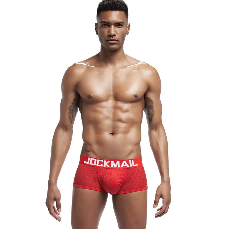 Jockmail Mesh Breathable Men Boxer Trunks Underwear