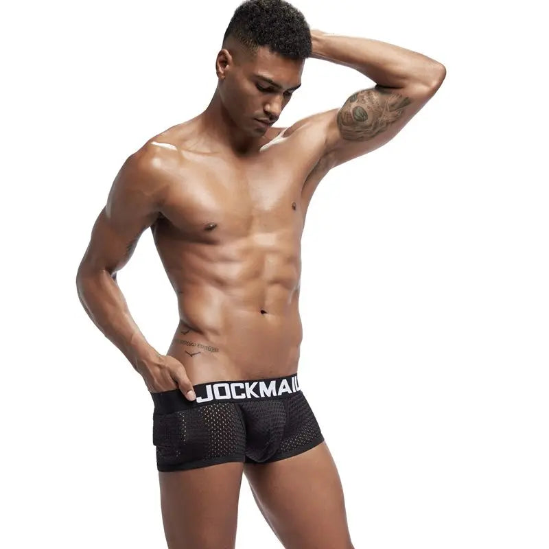 Jockmail Mesh Breathable Men Boxer Trunks Underwear