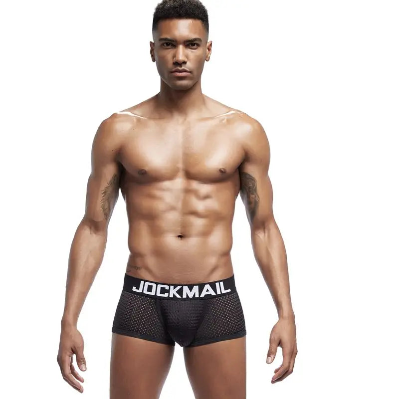 Jockmail Mesh Breathable Men Boxer Trunks Underwear