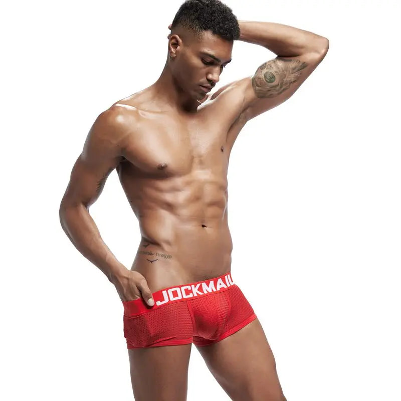 Jockmail Mesh Breathable Men Boxer Trunks Underwear