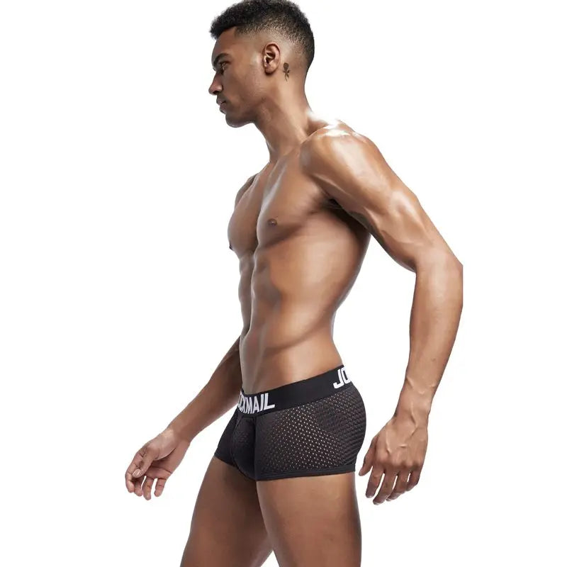 Jockmail Mesh Breathable Men Boxer Trunks Underwear