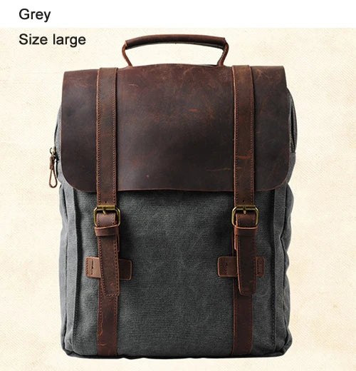 Leather Canvas Military Style Backpack for Men