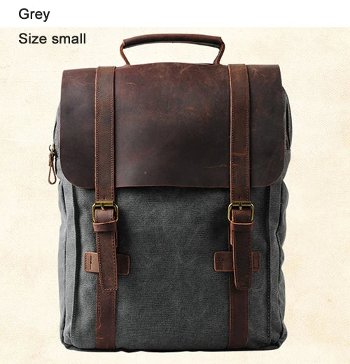 Leather Canvas Military Style Backpack for Men