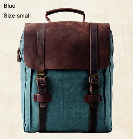 Leather Canvas Military Style Backpack for Men