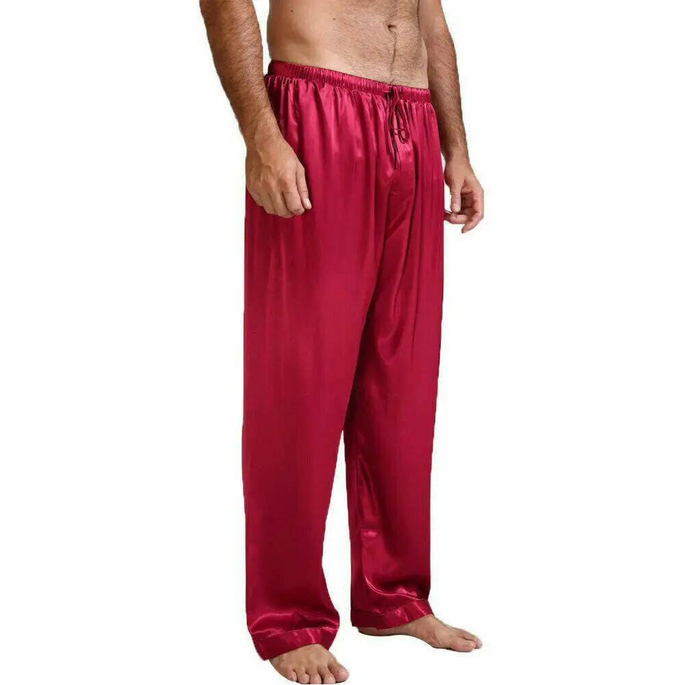 Men Silk Satin Pajama Pants Loose Sleepwear Trousers