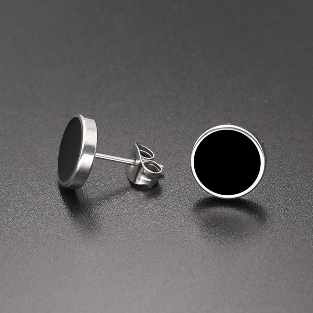 Men Vintage Round Stud Earrings Jewelry