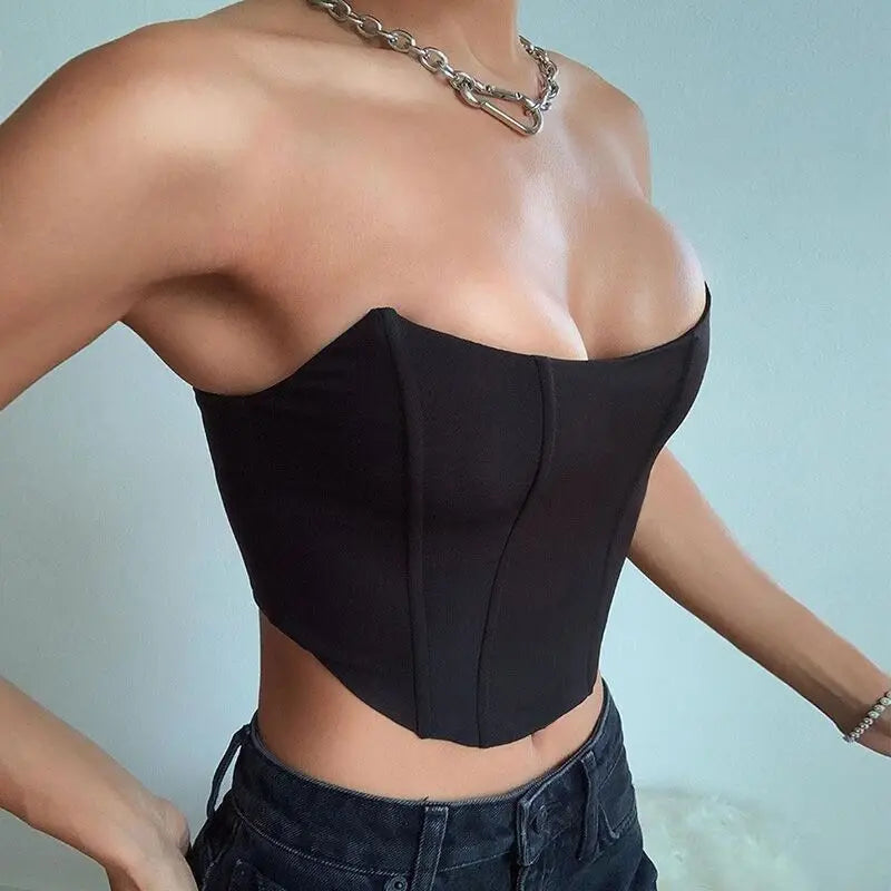 Women Off Shoulder Corset Crop Top Backless Bustier Vest