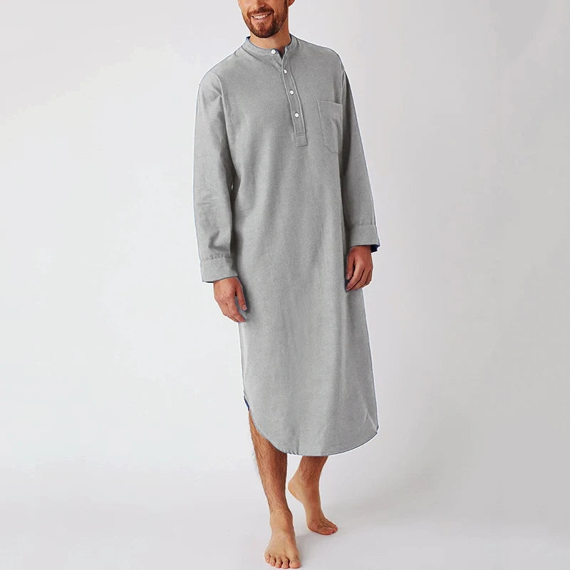Men Button Down Sleep Robe Stand Collar Bathrobe Nightwear