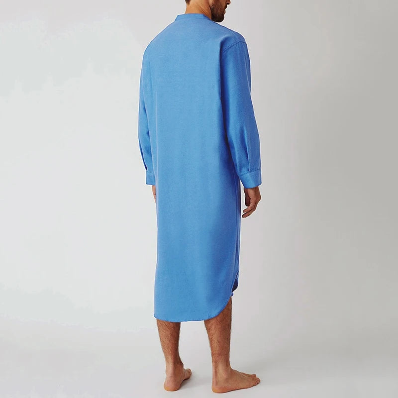 Men Button Down Sleep Robe Stand Collar Bathrobe Nightwear