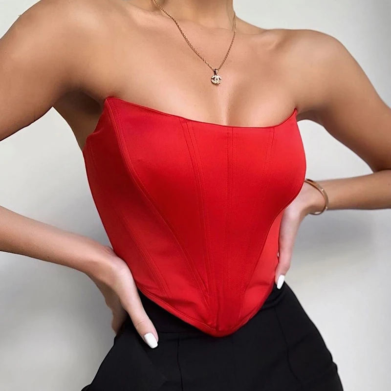 Women Off Shoulder Corset Crop Top Backless Bustier Vest