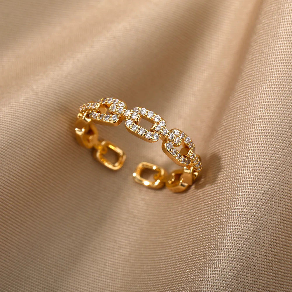 Women Classic Zircon Twist Chain Ring Fashion Jewelry