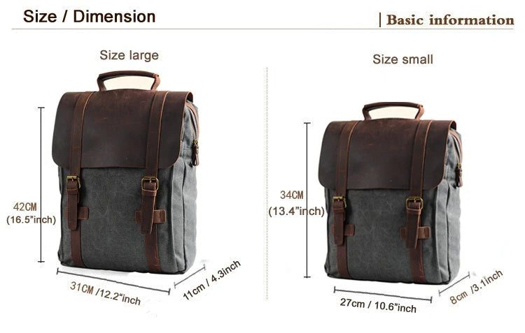 Leather Canvas Military Style Backpack for Men