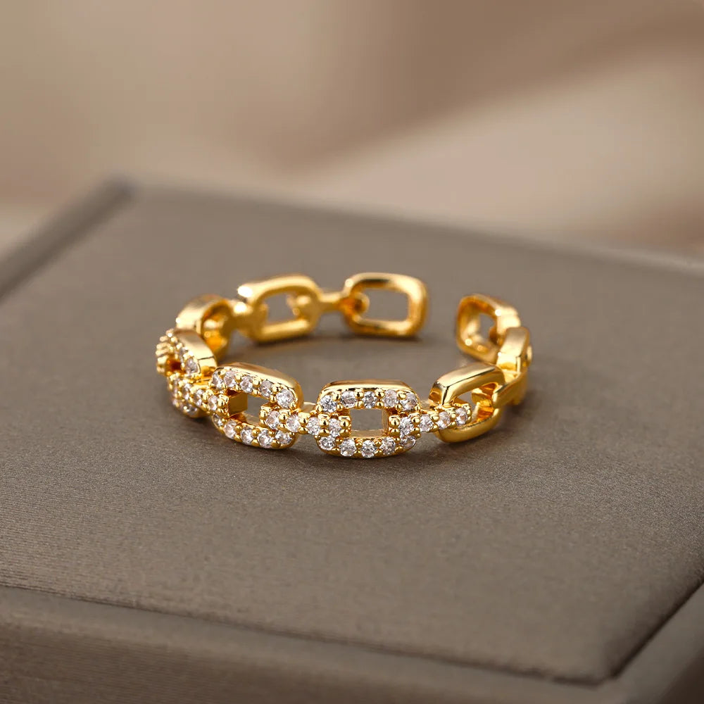 Women Classic Zircon Twist Chain Ring Fashion Jewelry