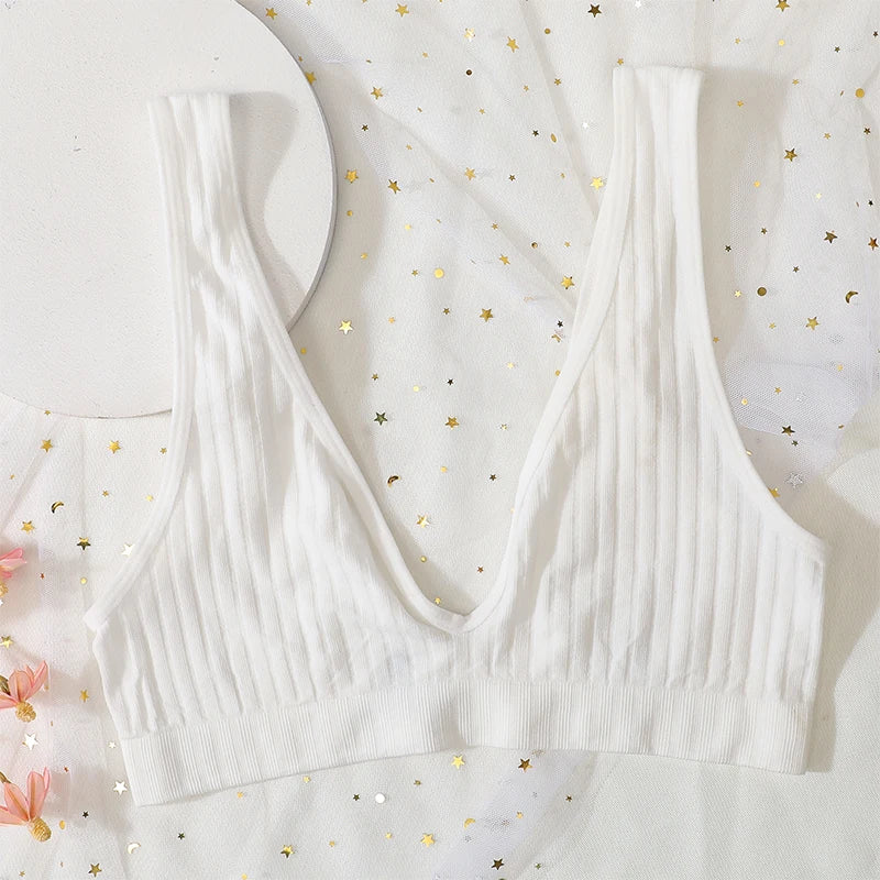 Seamless Ribbed Deep V Wireless Push Up Bralette for Women