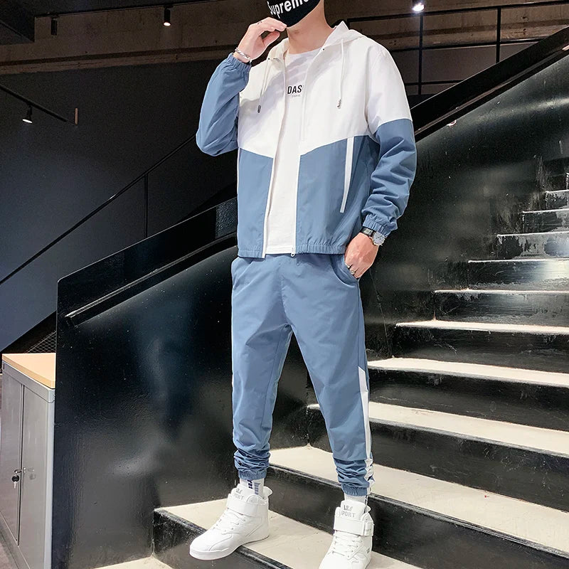 Men Hooded Jacket and Jogger Pants Tracksuit Set