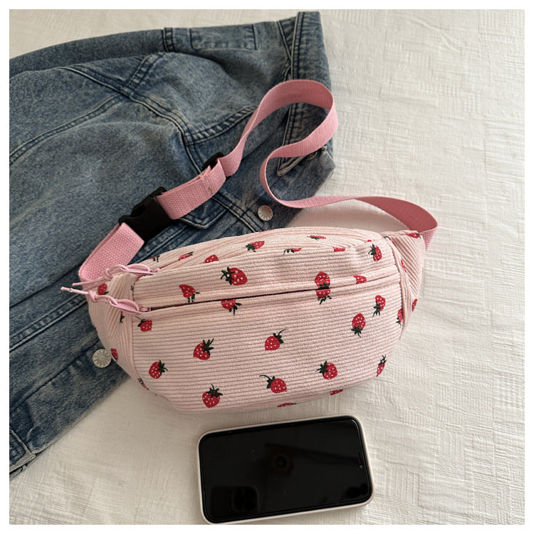 Corduroy Fashion Waist Chest Fanny Pack Bag for Women