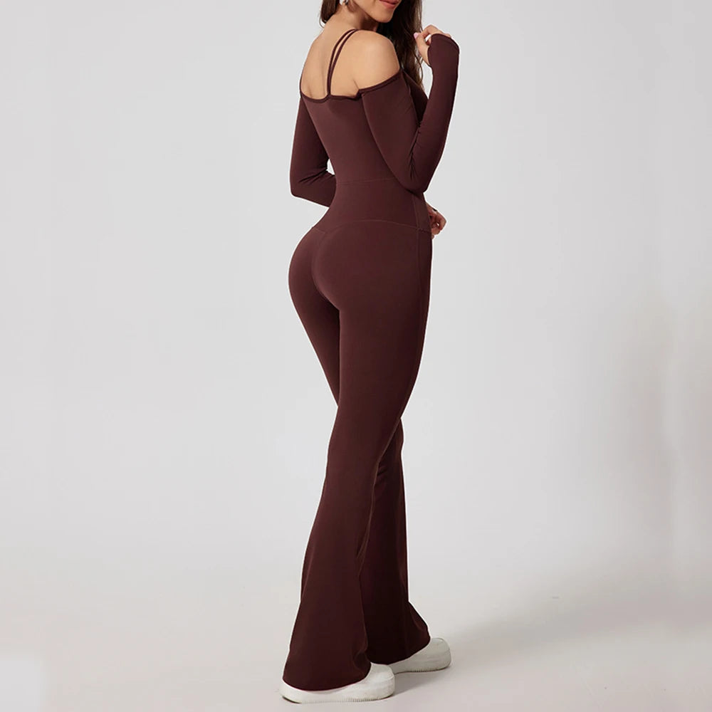 Women Yoga Jumpsuit Flared Trousers Fitness Bodysuit