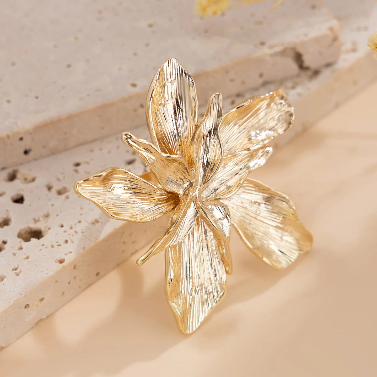 Women Double Layer Flower Adjustable Statement Ring Jewelry