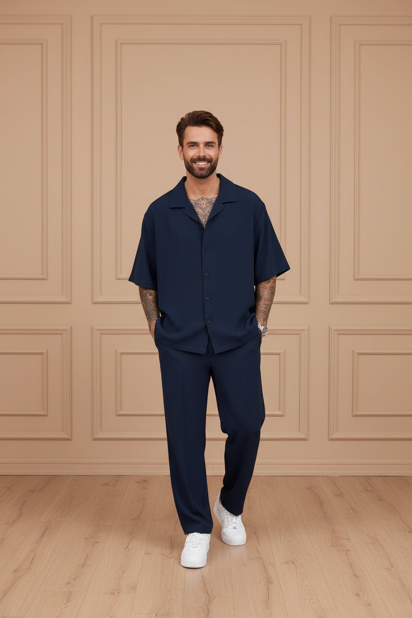 Men Color Block Short Sleeve Shirt Set