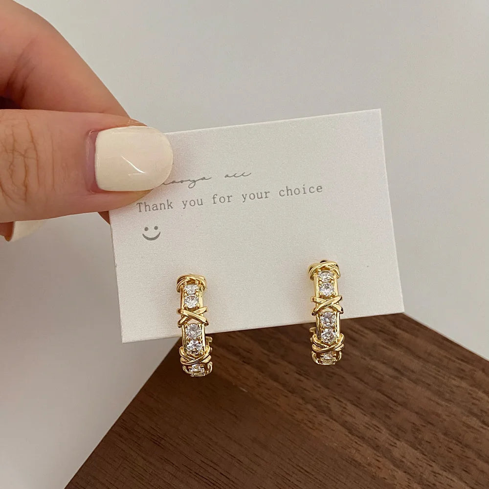 Women Vintage Cross Zircon Stud Earrings Fashion Jewelry