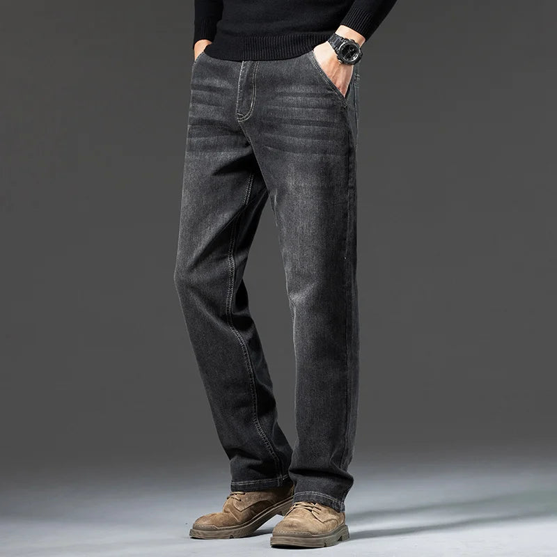 Men Retro Washed Straight Leg Jeans