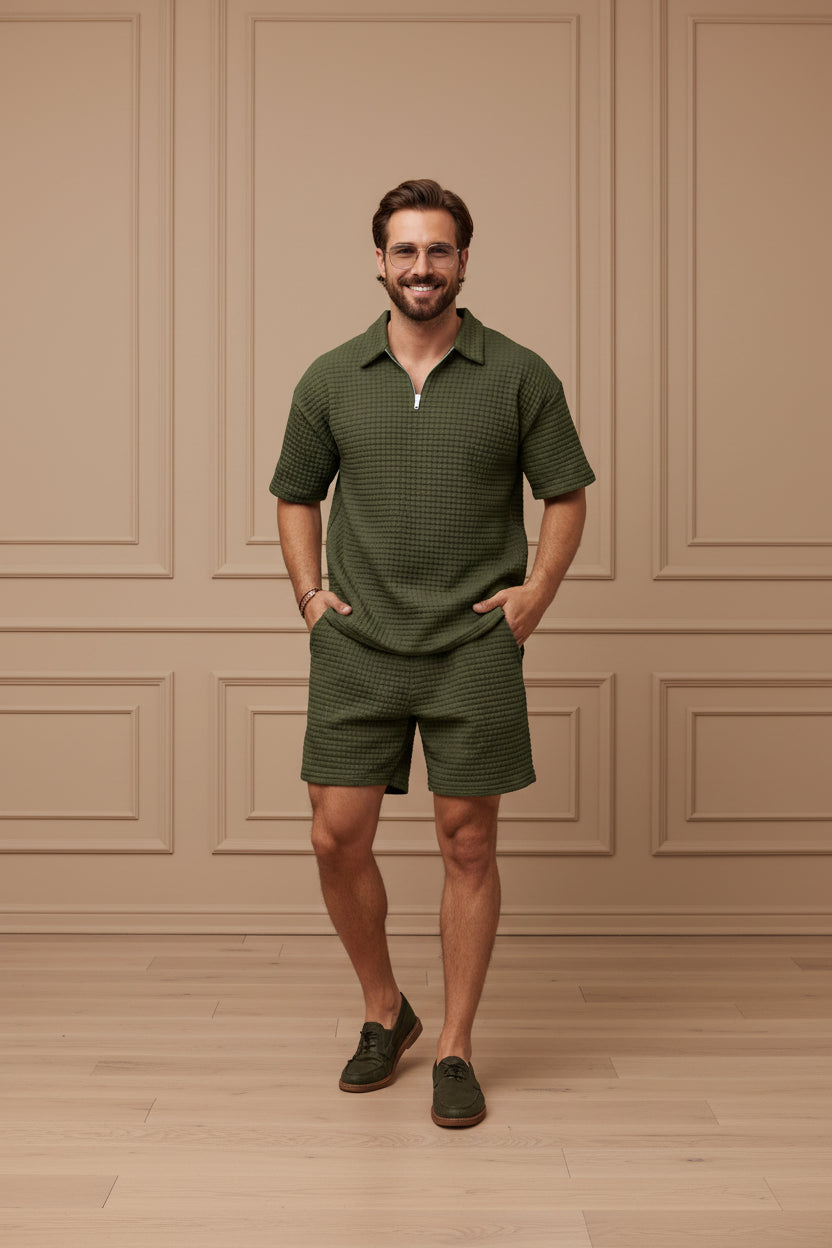 Men Plaid Short Sleeve Shorts Set