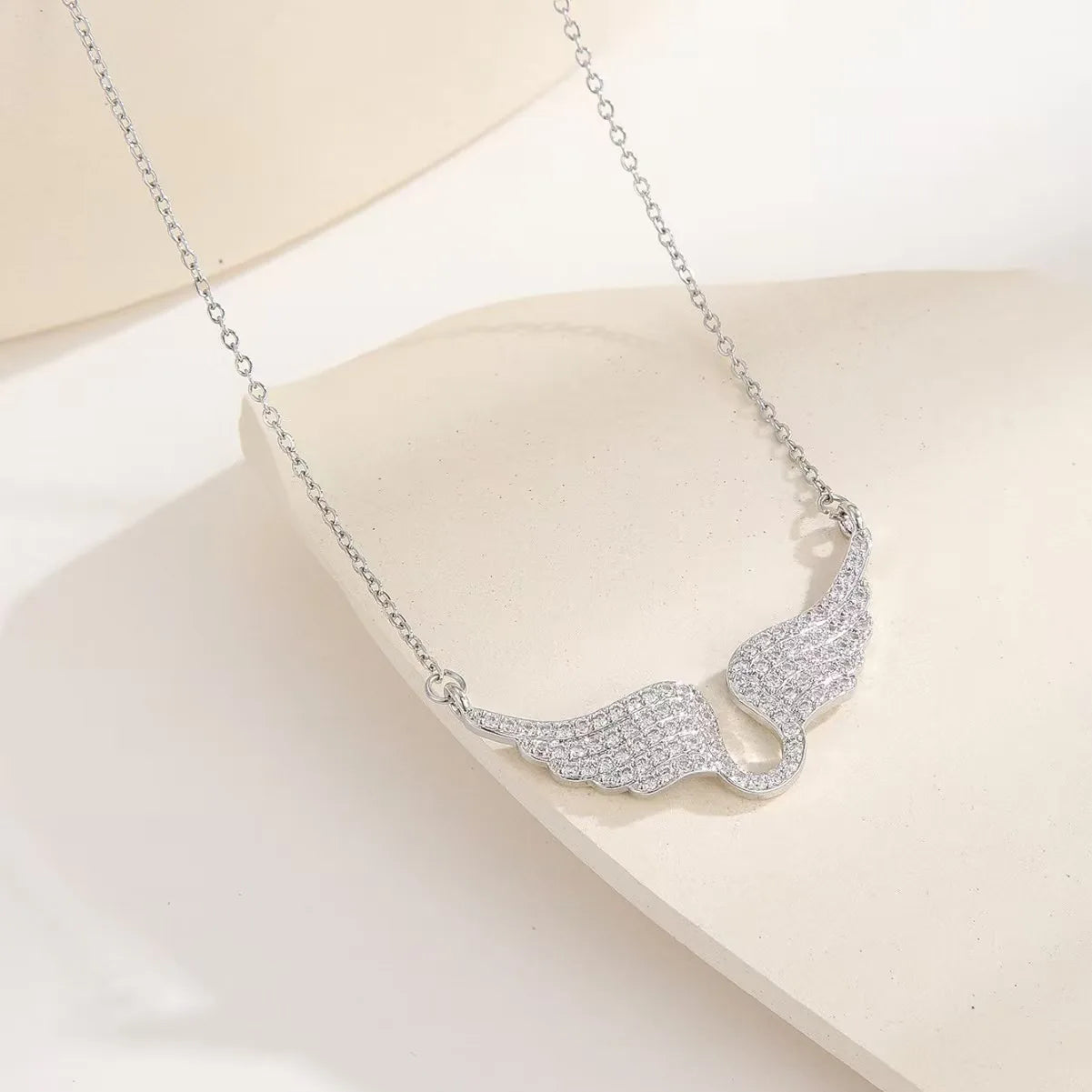 Women Zircon Angel Wings Pendant Necklace