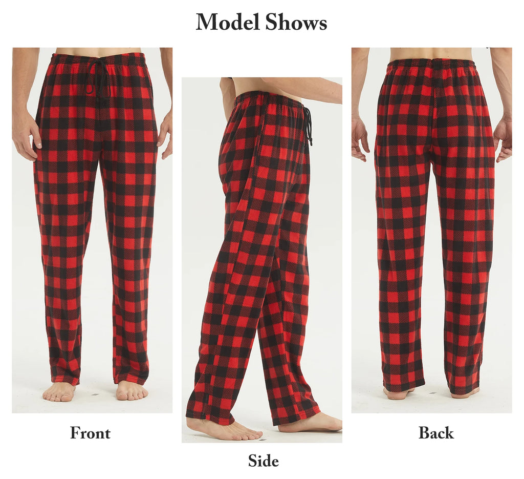 Men Fleece Plaid Pajama Pants Warm Lounge Sleepwear