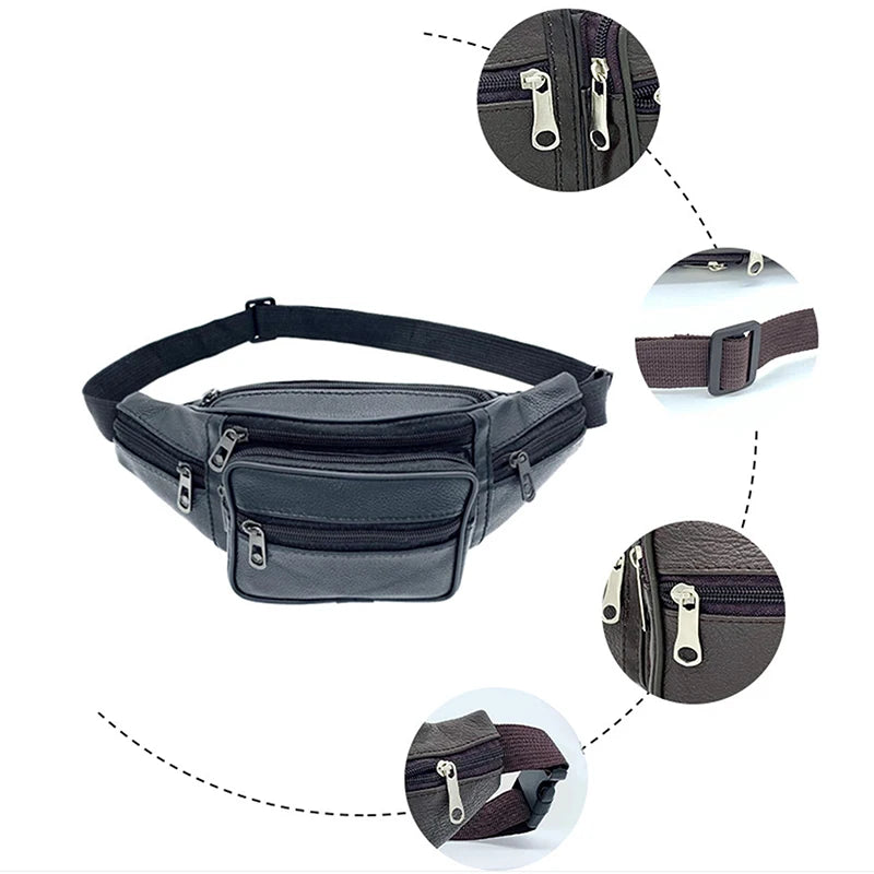 PU Leather Waist Belt Fanny Pack Bag for Men