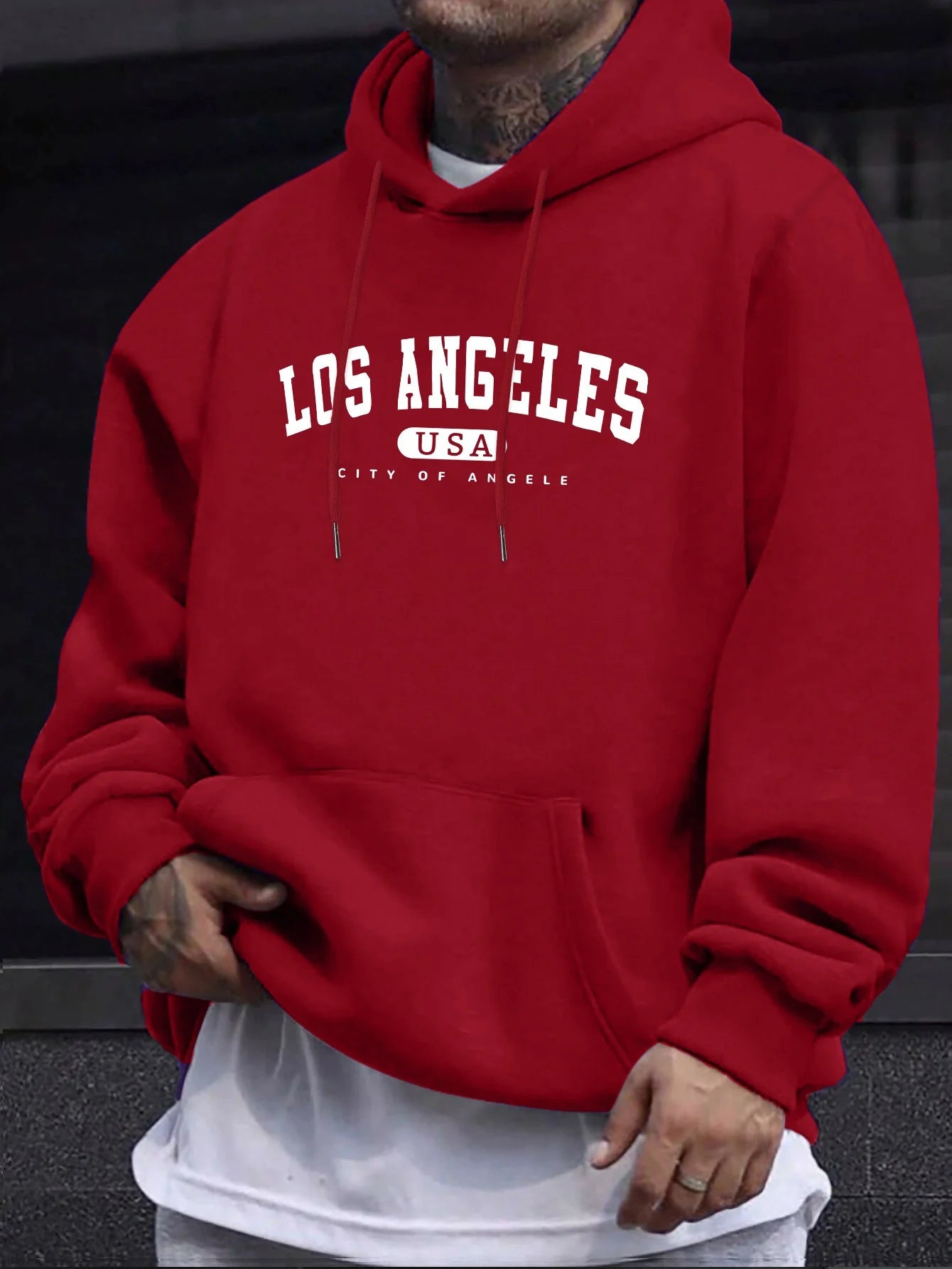 Men Los Angeles Graphic Hooded Long Sleeve Sports Sweatshirt