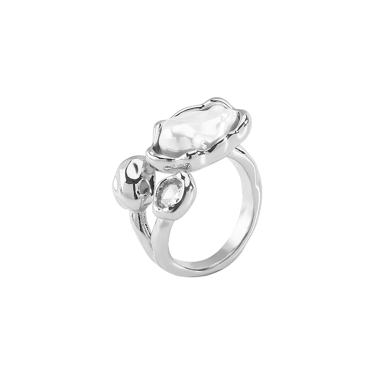 Women Vintage Baroque Pearl Geometric Zircon Ring Jewelry