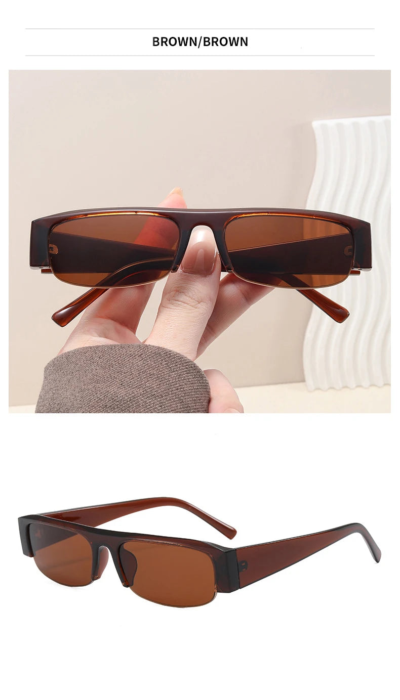 Women Small Rectangle Half Frame UV400 Sunglasses