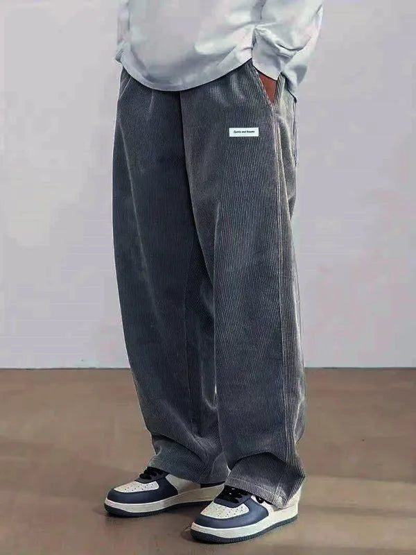 Men Corduroy Straight Leg Casual Pants Loose Fit