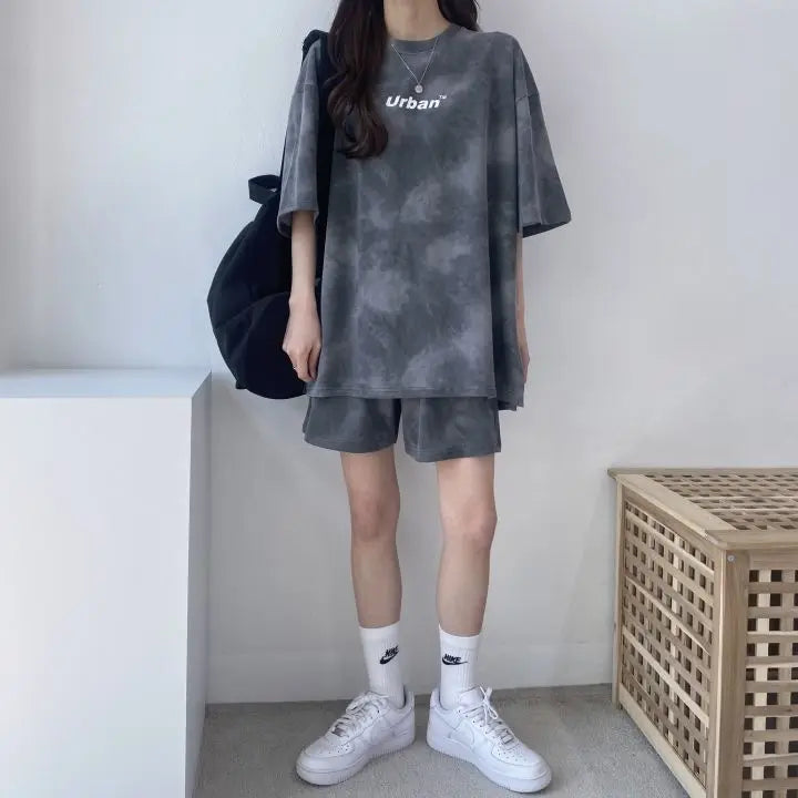 Women Tie Dye T Shirt and Shorts 2 Piece Set Outdoor Summer Outfit