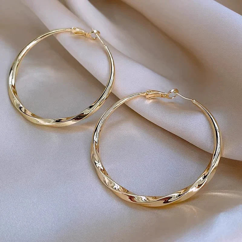 Women Twist Metal Hoop Earrings Party Jewelry