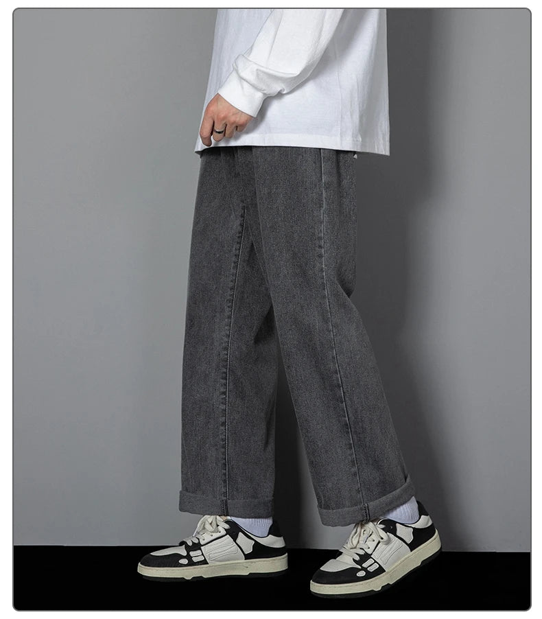 Men Korean Wide Leg Straight Jeans