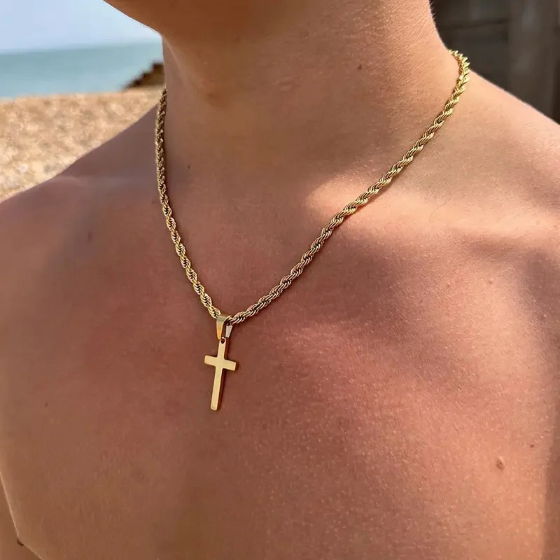 Men Stainless Steel Cross Pendant Necklace