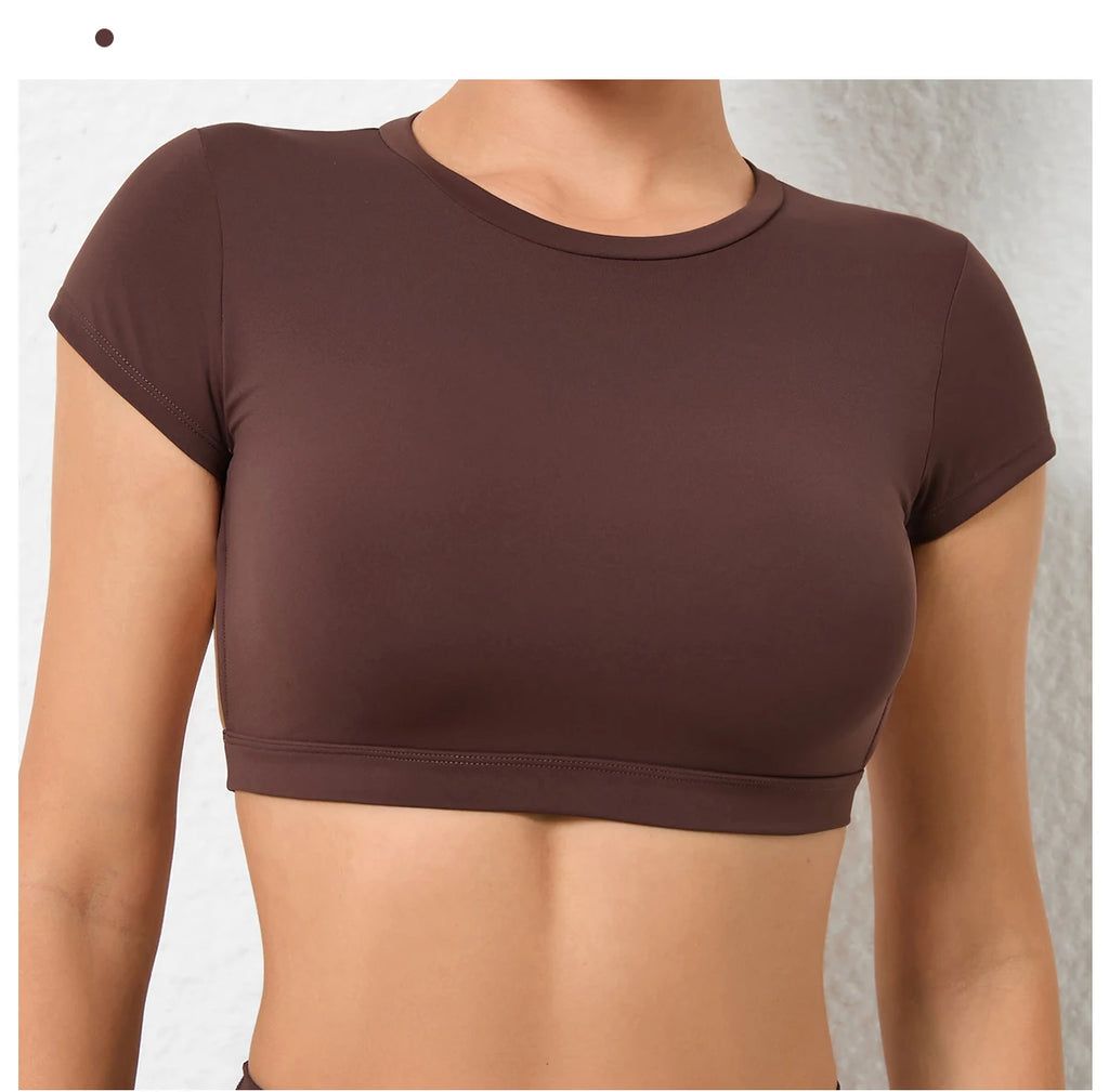 Women Open Back Sports Bra T Shirt