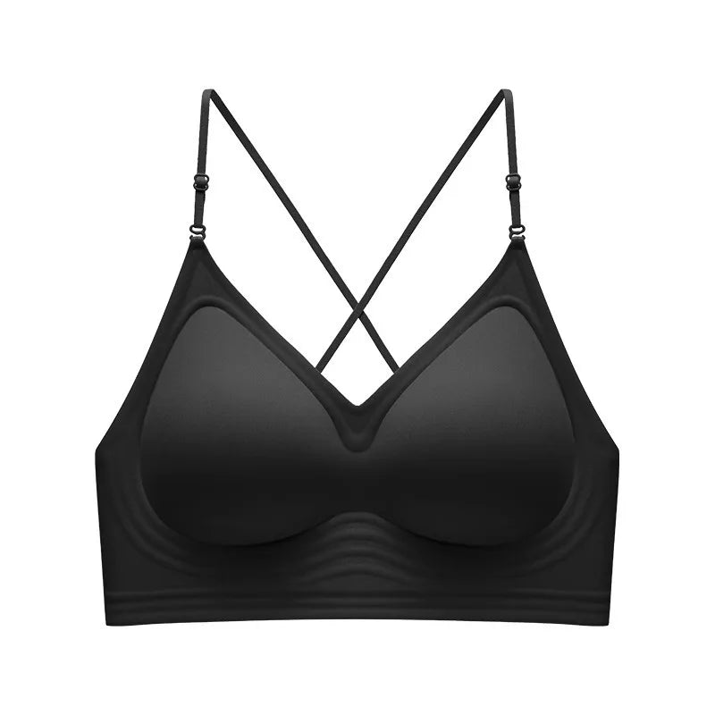 Backless Seamless Push Up Bra for Women with Thin Straps and Neck Hook