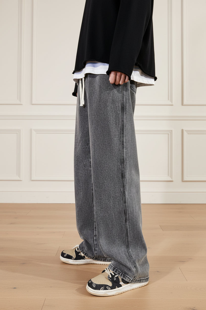 Men Vintage Korean Wide Leg Drape Jeans